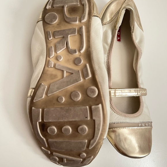 Prada Cream Off White Light Gold mary jane ballet flats 35 - Picture 5 of 8